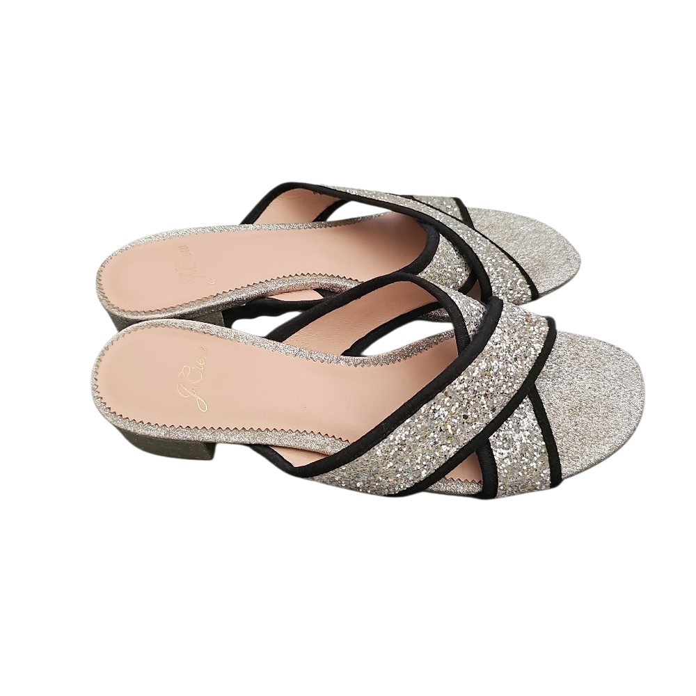 J. Crew Elegant Silver And Black Glitter Women's Sandals Sz 7.5